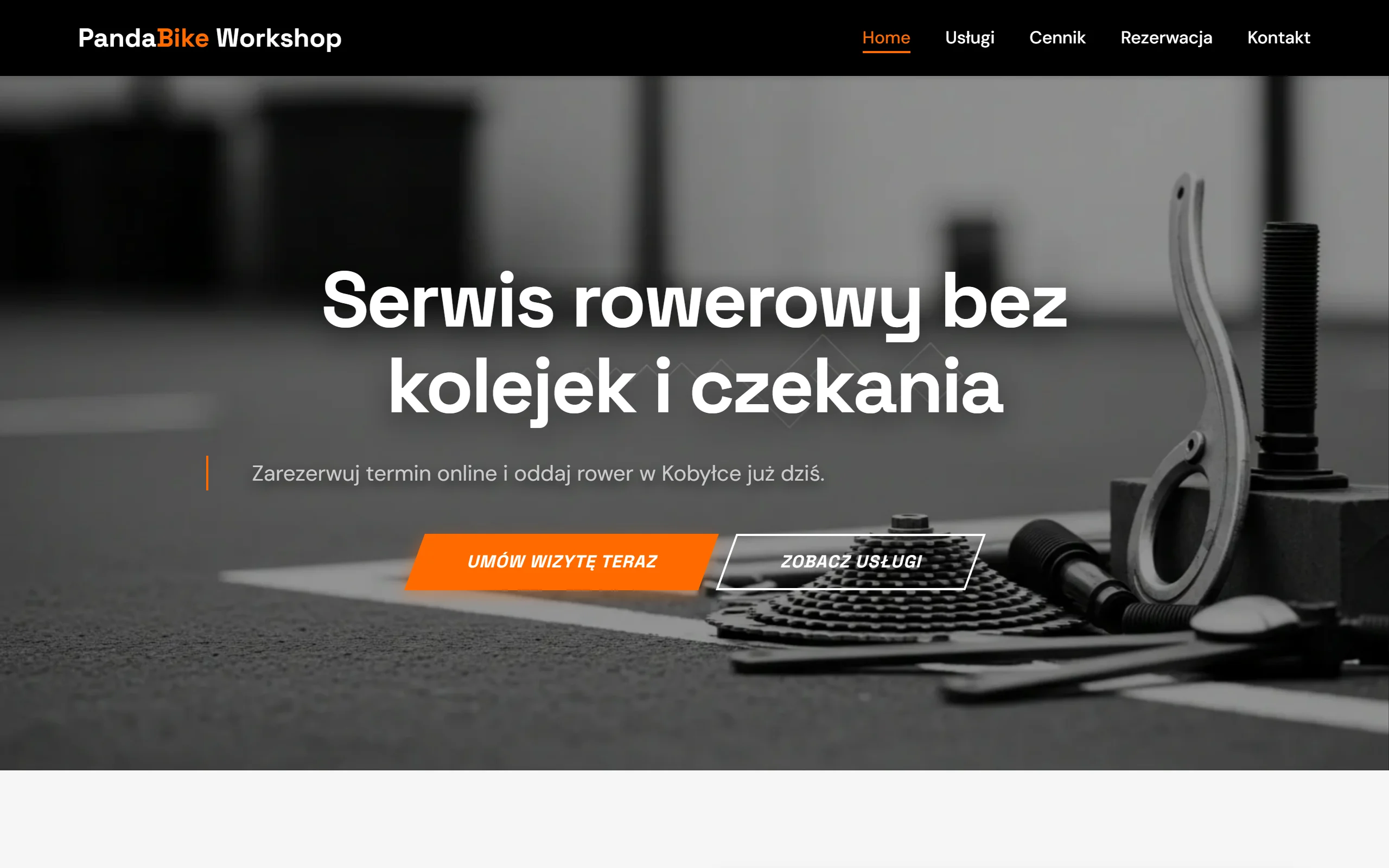 Strona serwisu rowerowego Panda Bike Workshop w Kobyłce